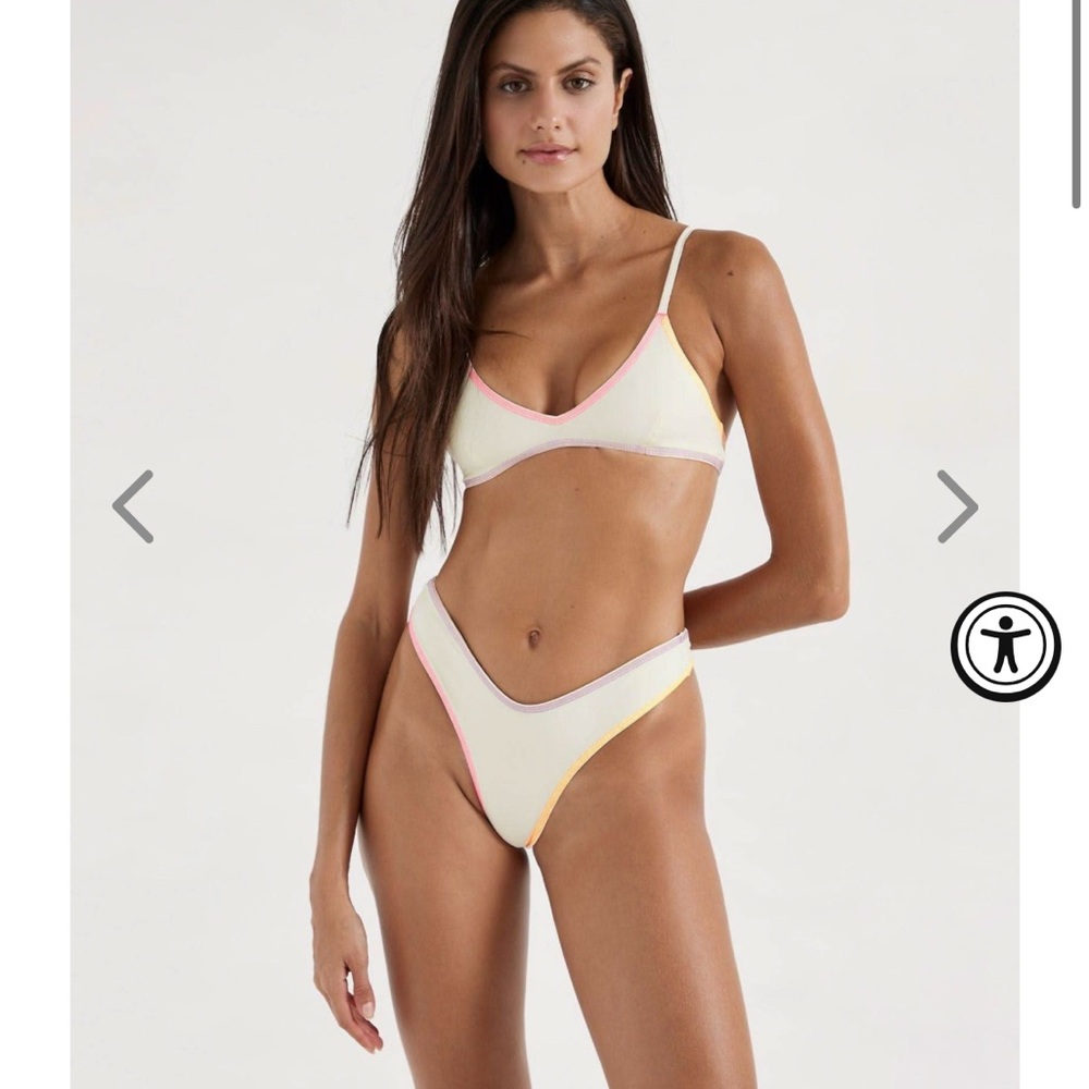 Women's Cream and Multicolor Bikini Top